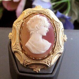 Vintage Cameo Brooch  pin Ornate setting